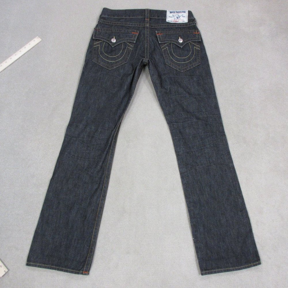 True Religion Jeans Mens 31 Straight Flaps Black Denim Pants Casual Designer *